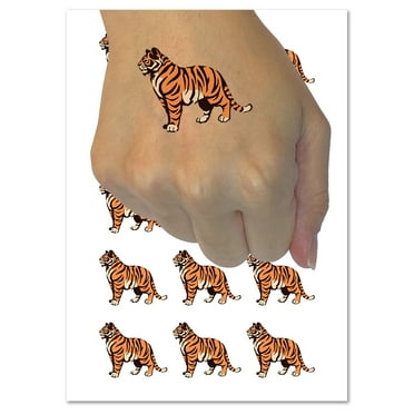 Regal Standing Bengal Tiger Water Resistant Temporary Tattoo Set Fake Body Art Collection - 54 1" Tattoos (1 Sheet)