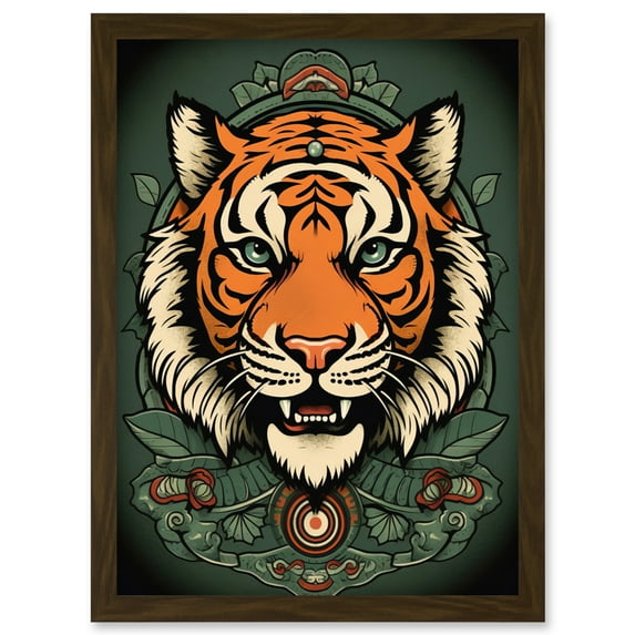 Regal Tiger Head Old School USA Tattoo Ink Body Rockabilly Americana 50s Artwork Framed Wall Art Print A4