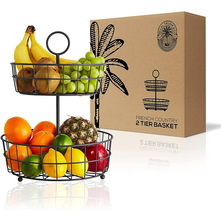Farmhouse 2-Tier Metal Fruit Storage Basket Organizer Display Stand Fo