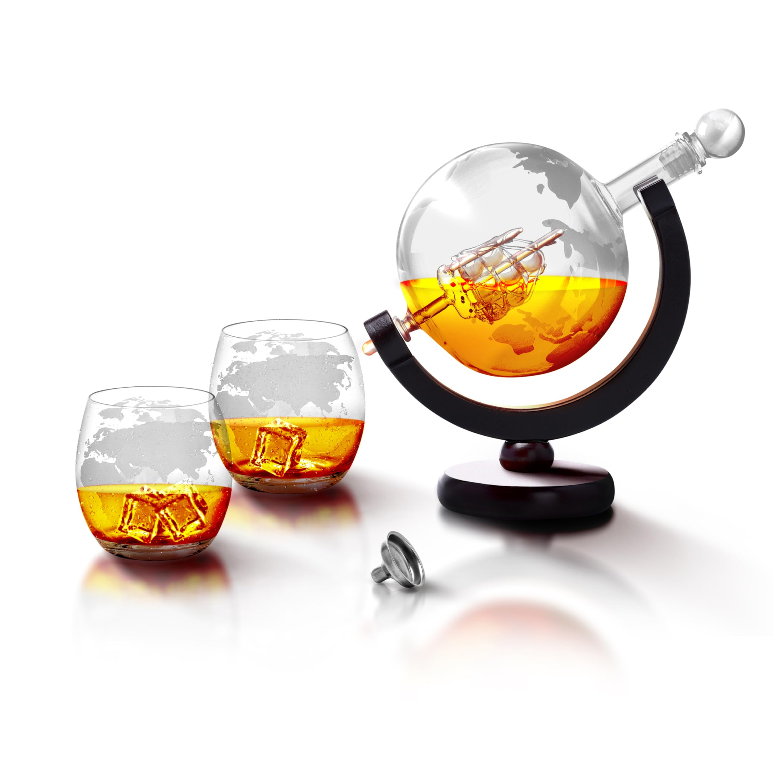 Elegant Clear Glass Globe Whiskey Decanter Set with Stand