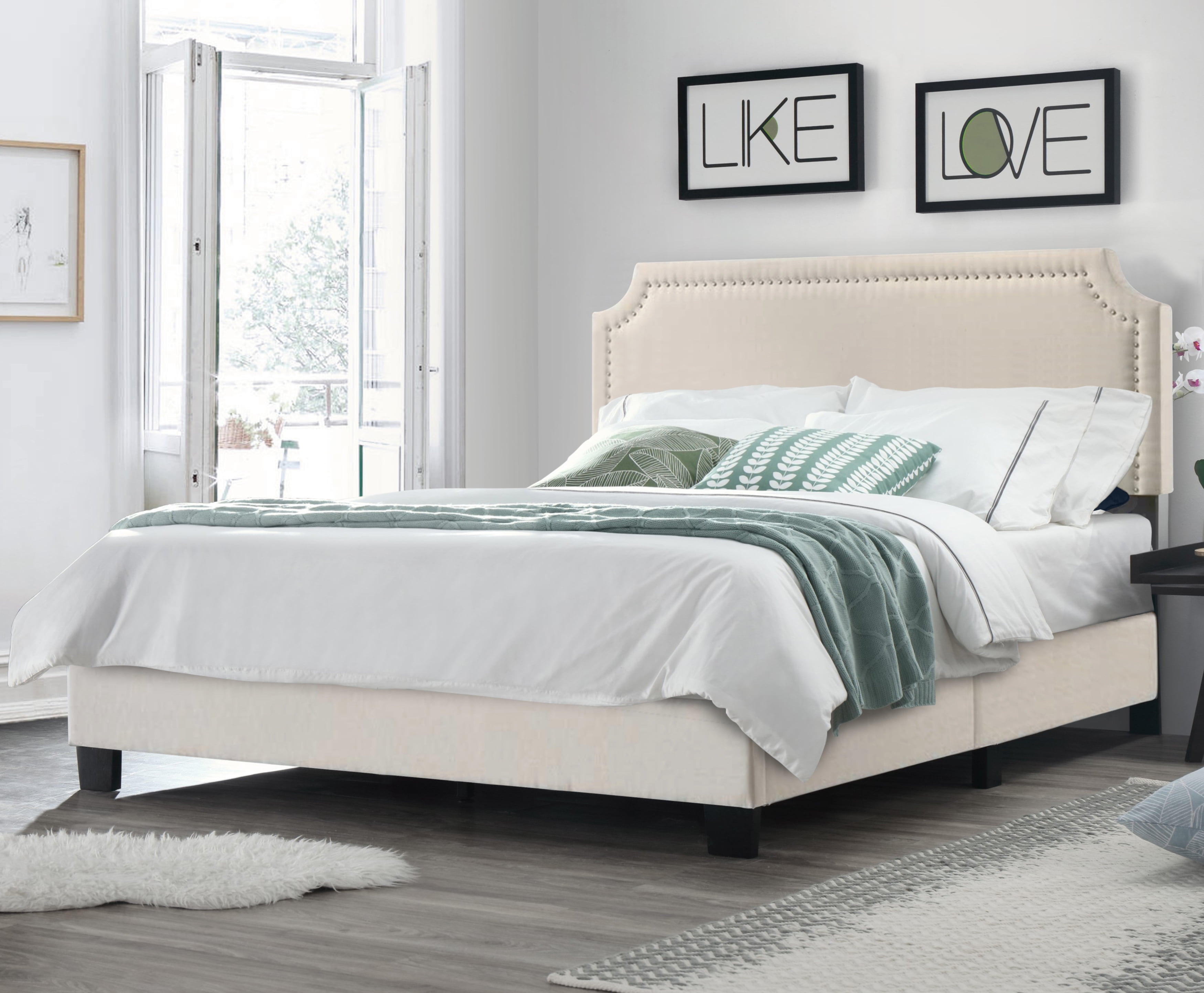 Regal Upholstered Bed with Nail Trim Headboard, Queen