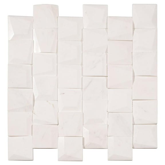 Regal Villa White 2-in. Beveled Grid Pattern Marble Look Mosaic Wall Tile