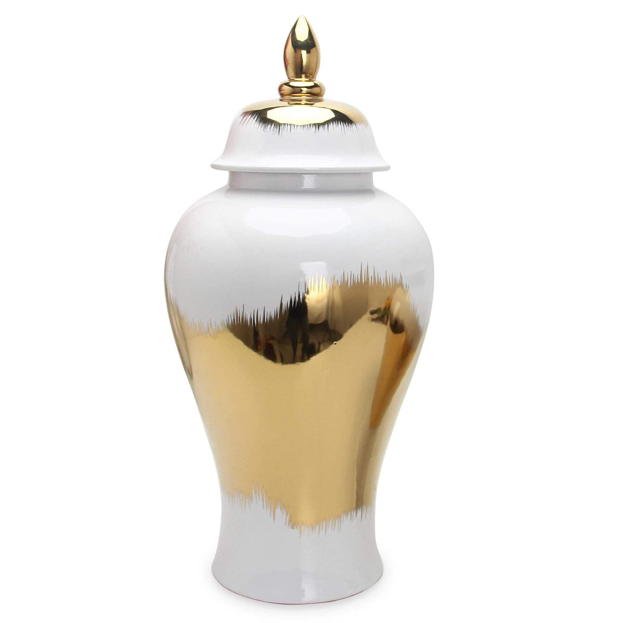 Regal White and Gold Ceramic Ginger Jar with Removable Lid