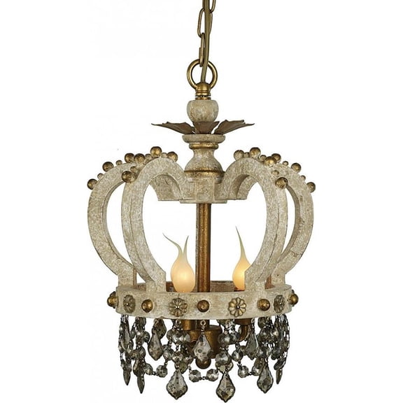 Regal White Wood Crown Chandelier with Gold Accents