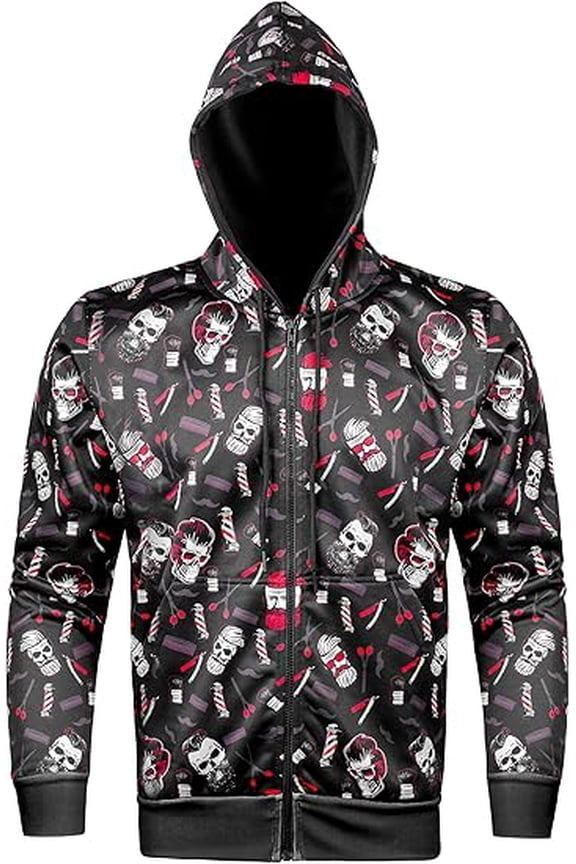Regale Barber Stylized Bearded Skulls Full Zip Hoodie Medium, Zipper Hoodie, Hairdresser Hairstylist Barbershop Barber Zipper Hoodie, Medium
