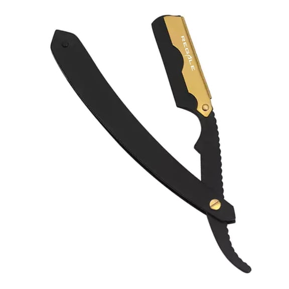 Regale Barber Supply Gold Razor For Hair Design, Professional Straight Razor Black And Gold Edition