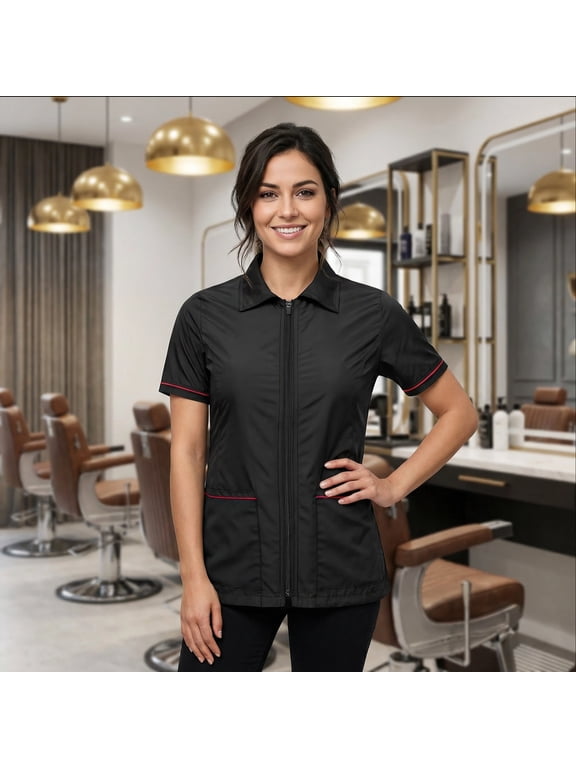 Womens Barber Smock Jacket Small Professional Hair Stylist Smock with Zipper, Lightweight Breathable Salon and Stylist Workwear with Pockets for Hairdressers & Cosmetologists