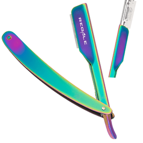Regale Barber Supply Rainbow Holographic Straight Edge Razor, Multi Titanium Hitachi Quality Blade Razor For Shave