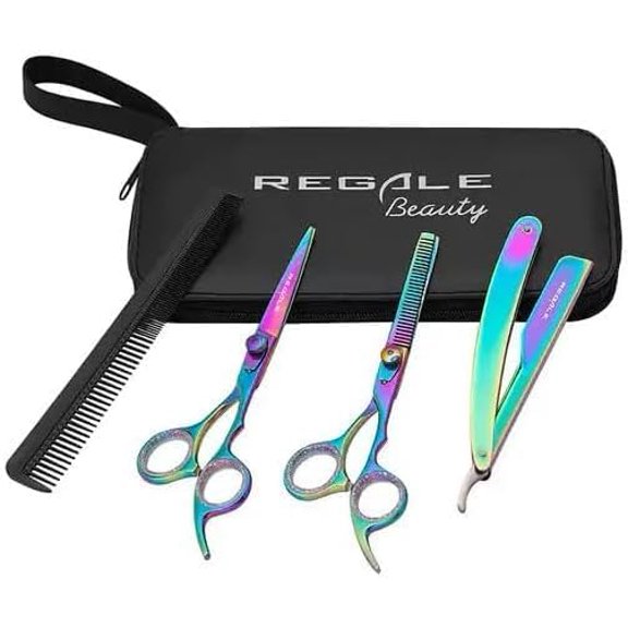 Regale Frazier Pro Rainbow Finish Haircutting Thinning Razor and Comb Kit