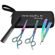 Regale Frazier Pro Rainbow Finish Haircutting Thinning Razor and Comb Kit