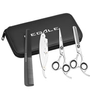 Regale Professional Hair Cutting Shears Set, 5-Piece Japanese Steel Barber Kit, Stainless Steel Scissors, Thinning Shears, Straight Razor, Hair Cutting Kit with Case for Barbers, Salon Grade Barber S