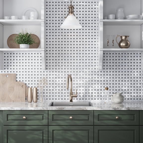 Regalia 12x12 in. White, Black Matte Gres Porcelain Basketweave Mosaic Wall and Floor Tile (5.82 sq ft/case, 6-Pack)