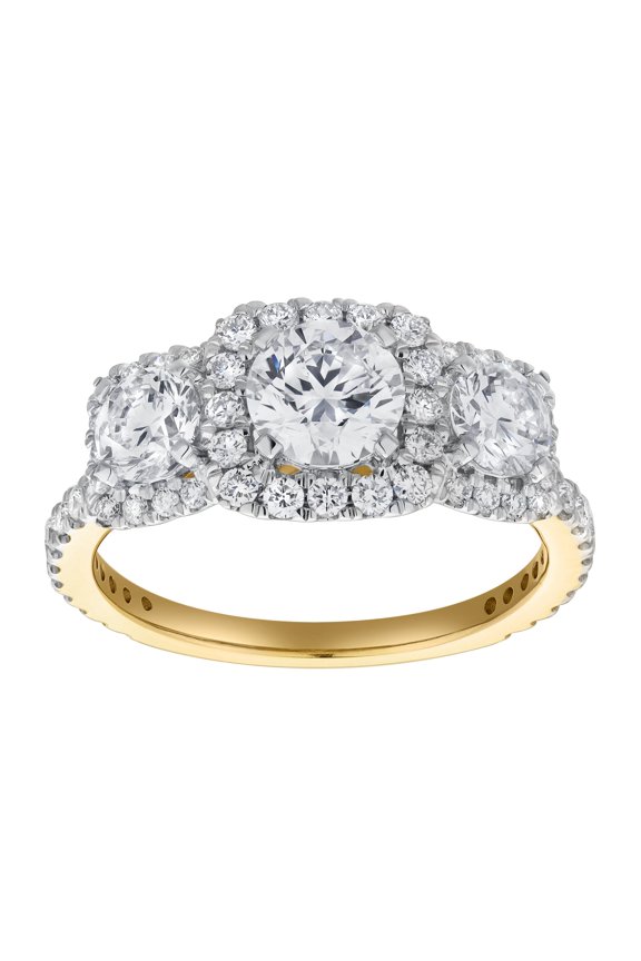 Regalia 14K Gold Round Cut Lab Grown Diamond Halo Trinity Ring - 2 ct