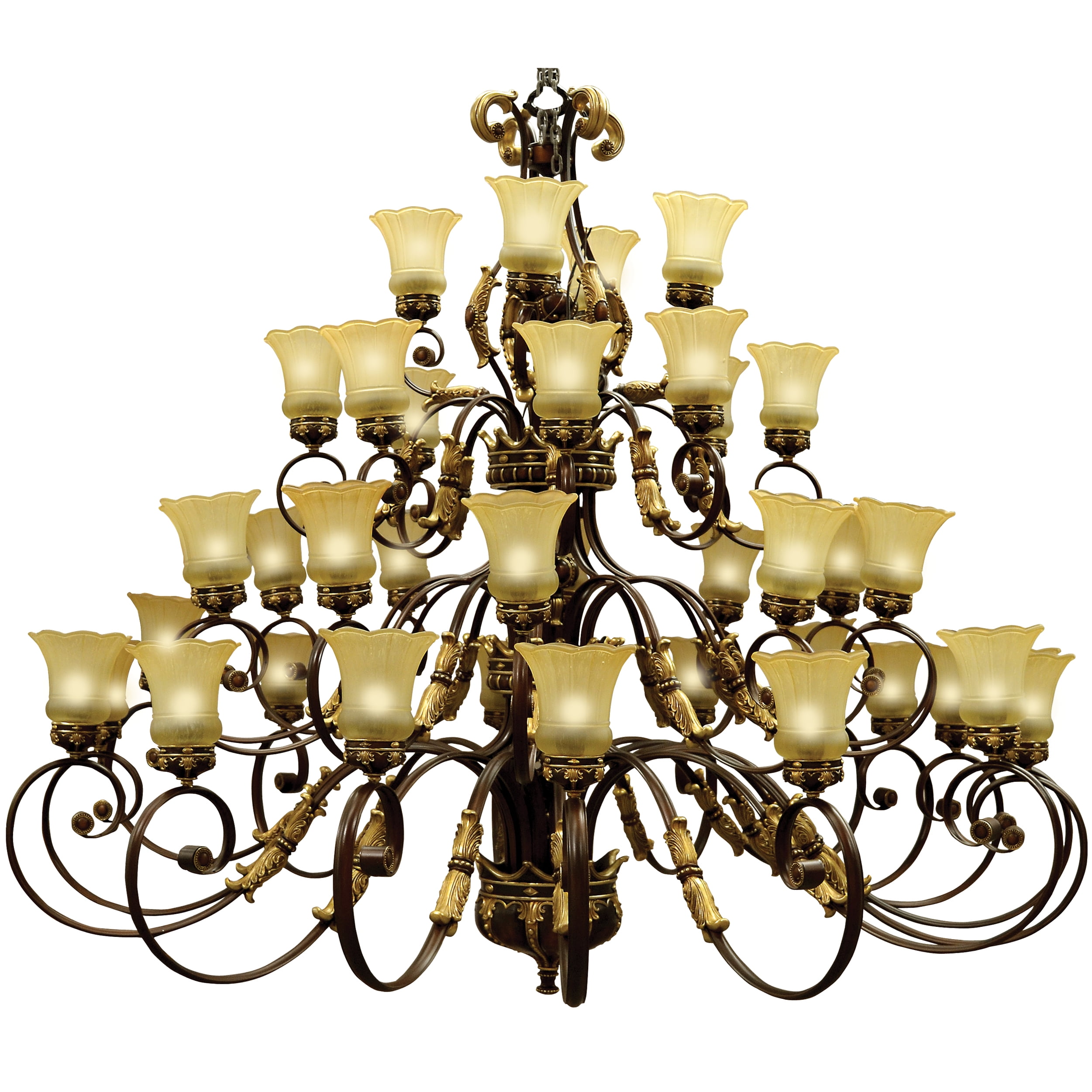 Regallo Grand Gold Empire Chandelier with Frosted Glass Shades