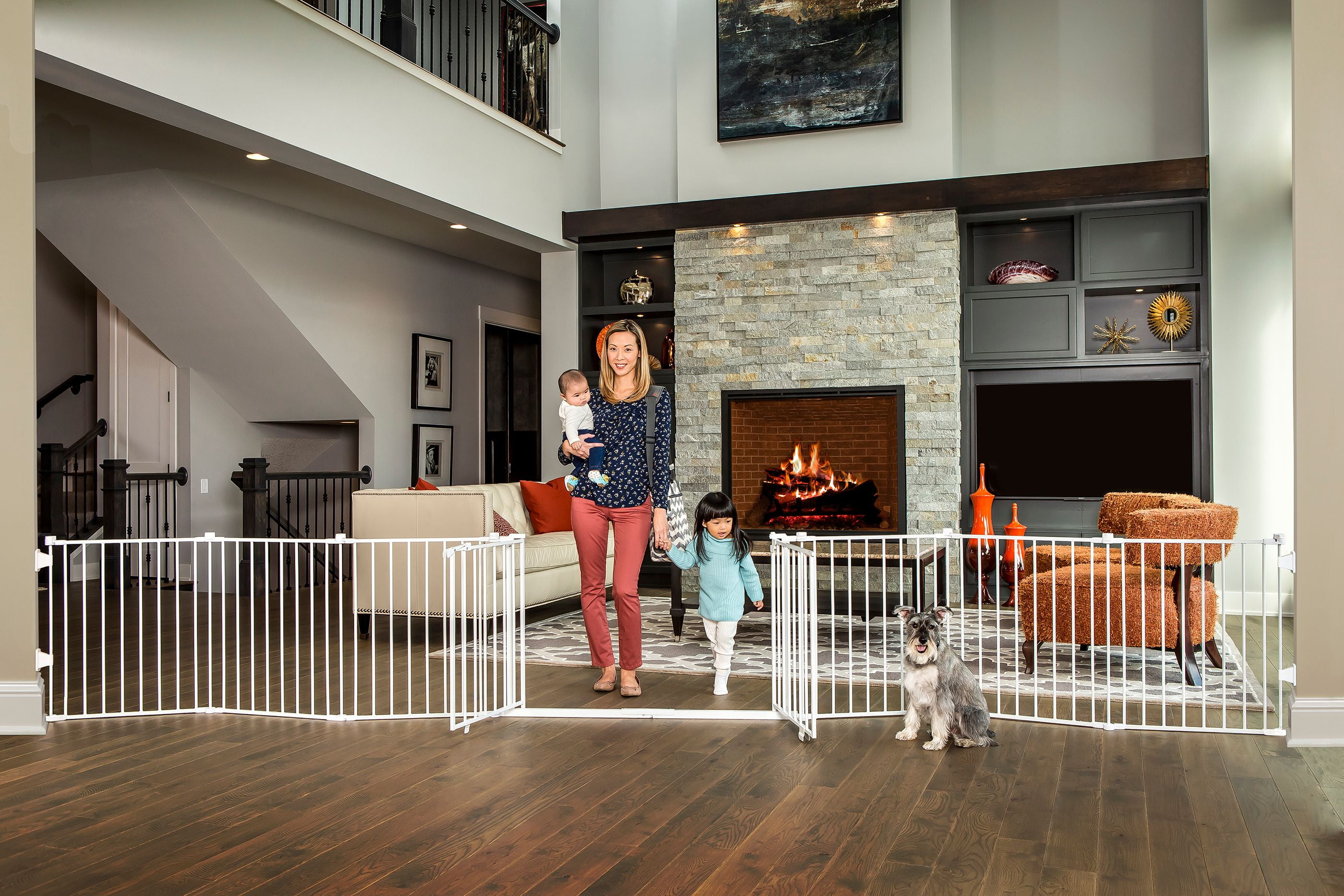 Extra Wide White Metal Retractable Baby Gate and Play Yard