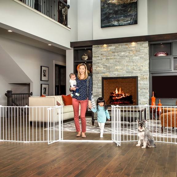 Regalo 192 Inch Double Super Wide Baby Gate and Play Yard, White, 4-in-1, Ages 6 to 24 Months