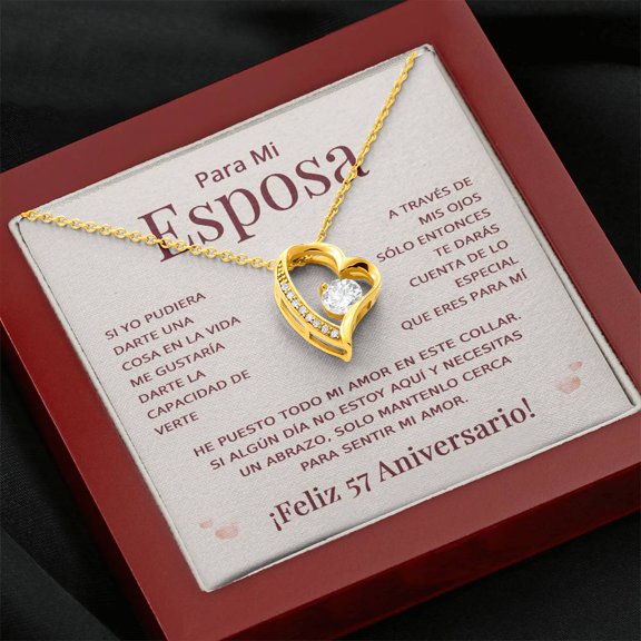 Regalo 57 Aniversario para Esposa - Collar Amor Eterno - To My Wife Necklace in Spanish Title: 18k Yellow Gold Finish, Box Choice: Luxury Box