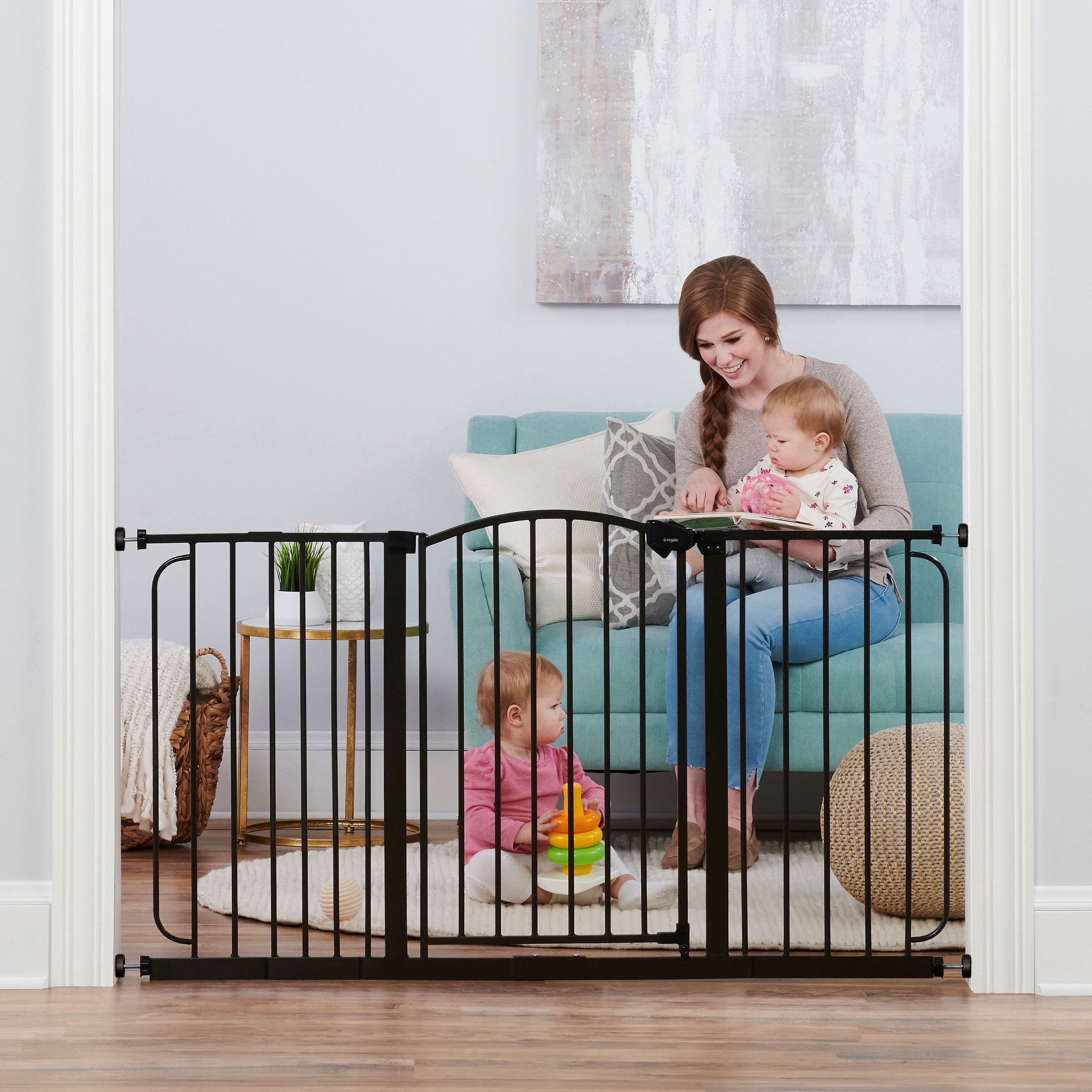 Regalo Extra Wide Arched Decor Baby Safety Gate 58 Inch with Extensions