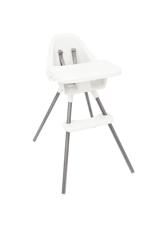 Regalo Baby Basics High Chair, Removable Oversized Tray with Cup Holder,  5-Point Harness, White, Plastic Chair, Steel Legs, Ages 6-36 Months