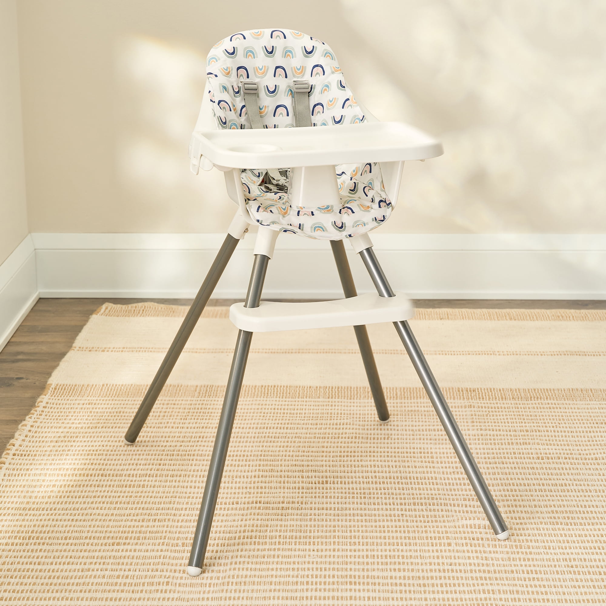 Regalo Baby High Chair with Attachable Tray and 5-Point Harness, 6-36 Months, Rainbow Print