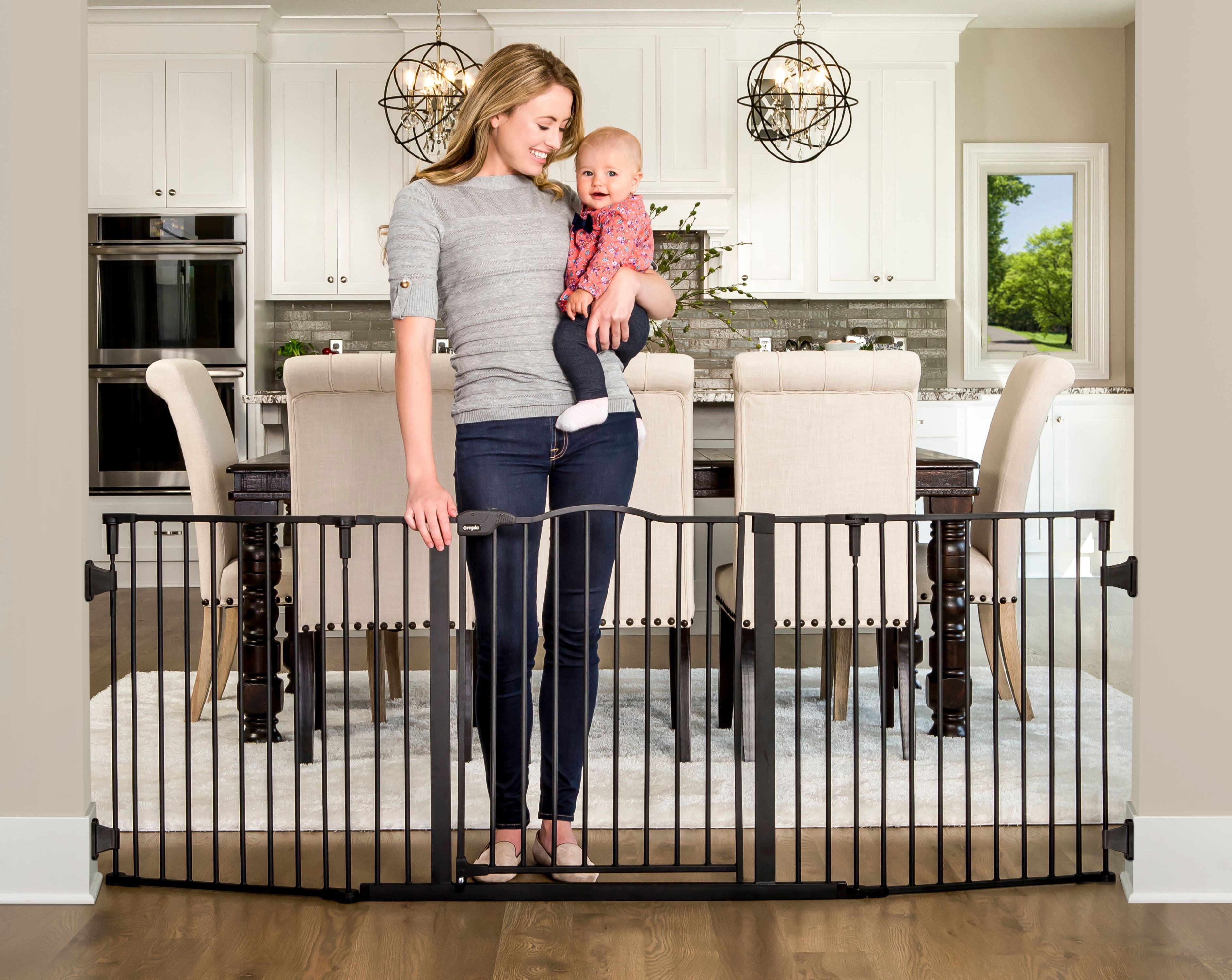 Black Steel Widespan Safety Gate with Walk-Through Door