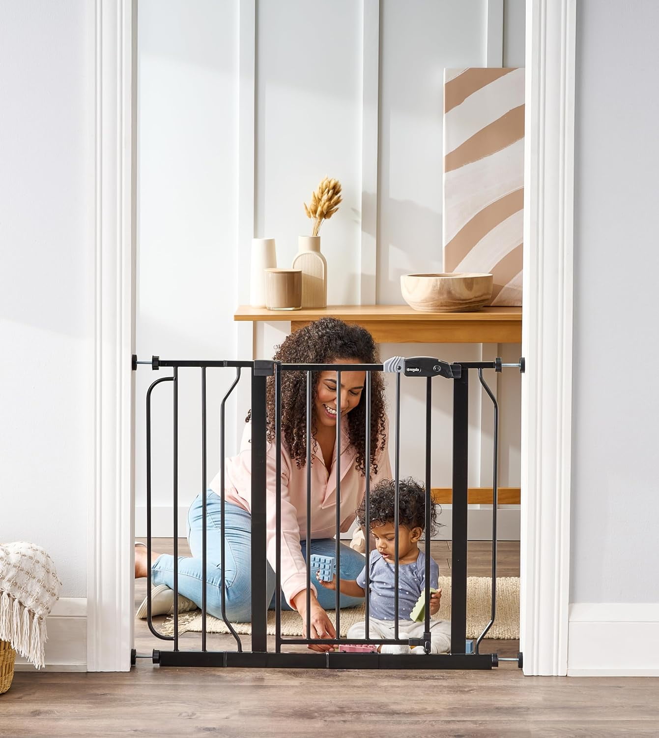 Black Metal Retractable Walk-Through Baby Gate