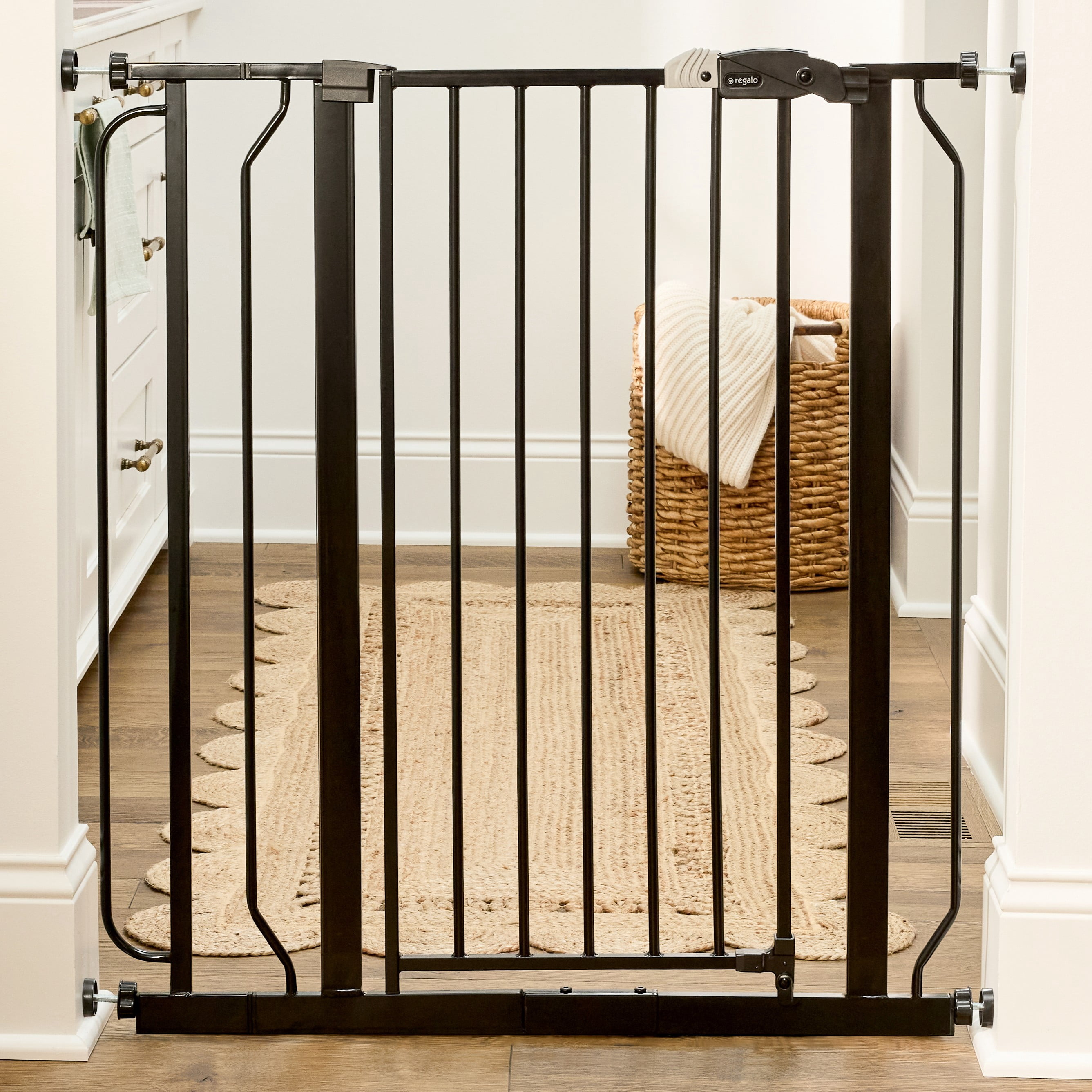 Regalo Easy Step Extra Tall Walk Thru Baby Safety Gate, Fits Openings 29-36.5 Inches, Black