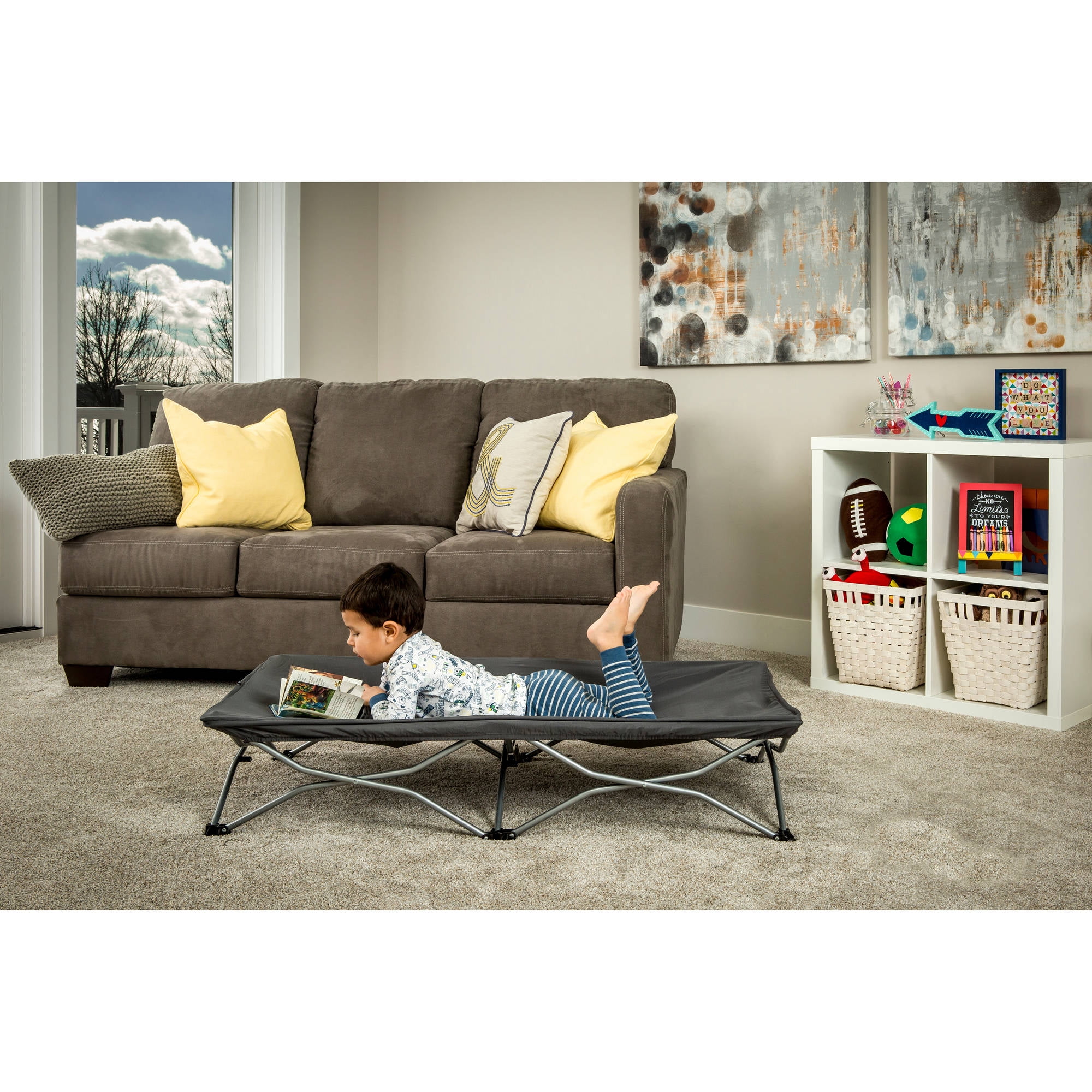 Regalo Gray Portable Toddler Travel Bed with Fitted Sheet