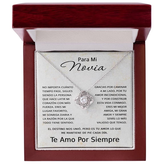 Regalo Para Novia Cumpleaños, Regalo De Aniversario Romántico en Español - Collar Love Knot Title: 14K White Gold Finish, Box Choice: Luxury Box
