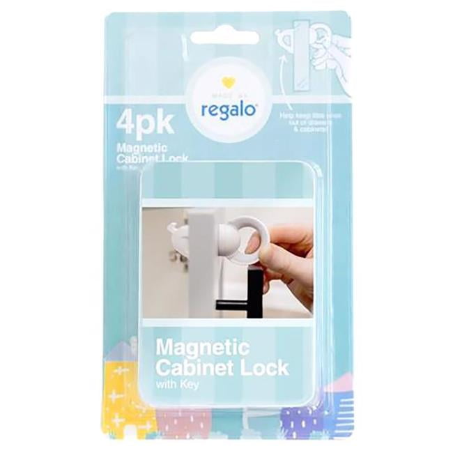 White Magnetic Cabinet and Drawer Lock with Key, 4-Pack
