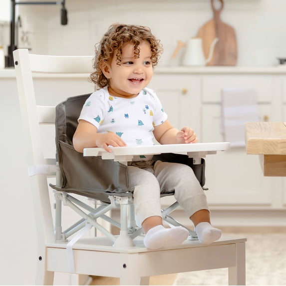 Regalo My Chair Portable Multi-Functional Booster Seat with Attachable Tray, Adjustable for Ages 9 to 36 Months, Holds up to 37 lb, Gray