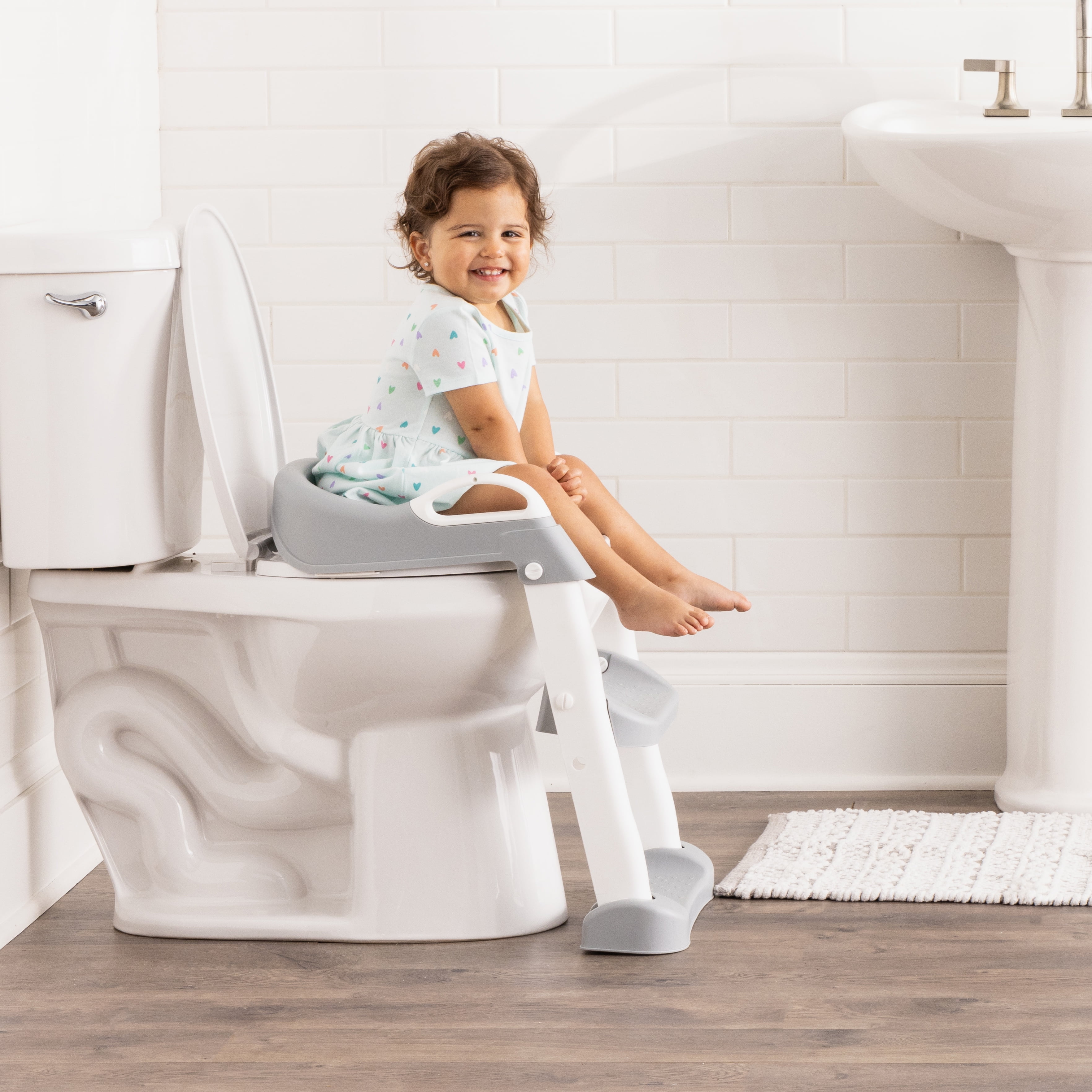 Gray and White Adjustable Toddler Potty Seat with Steps
