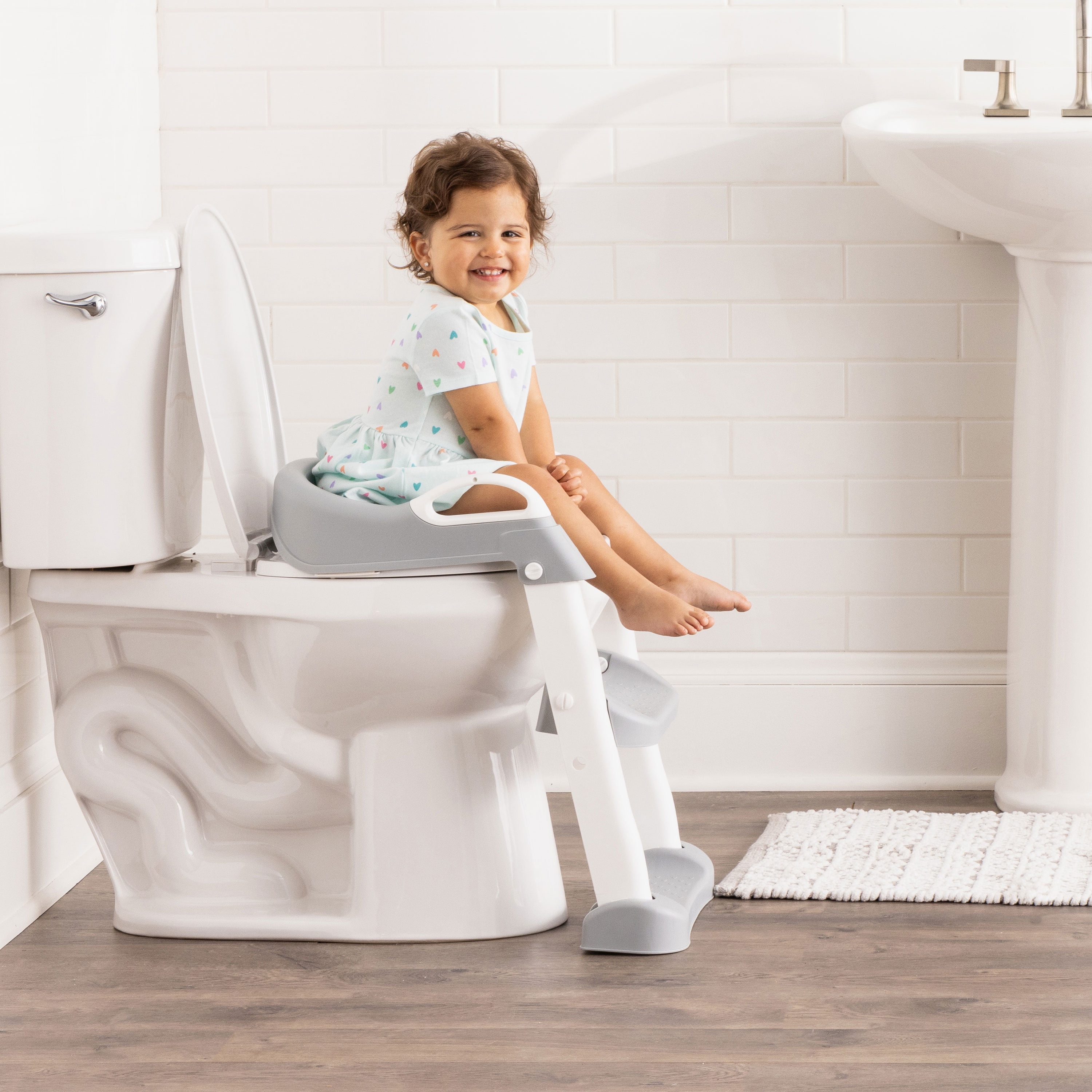 Regalo Toddler Potty Trainer Seat with Steps & Handles, Padded Contoured Seat, White/Gray, Ages 2–5