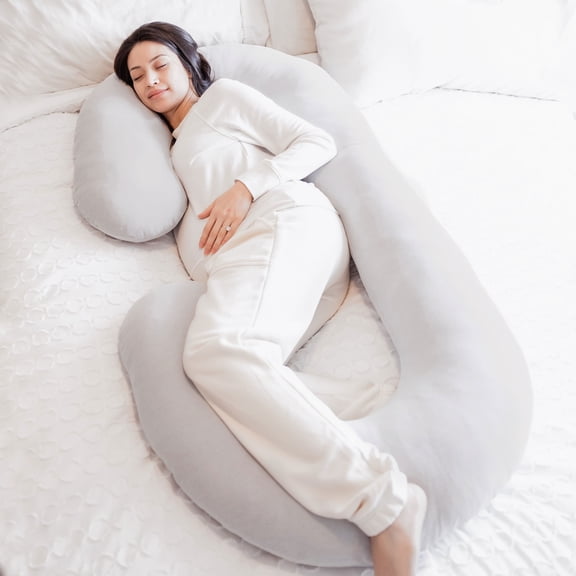 Regalo Premium Ultra Soft C Shaped Full Body Maternity Pillow with Removable Cover, 55 inch, Gray