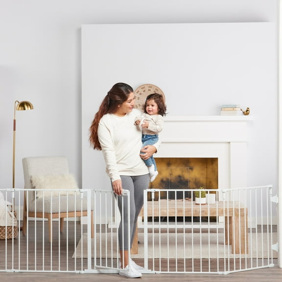 Regalo Super Wide Baby Gate and Play Yard, 56-144 in, White, Ages 6-24 Months