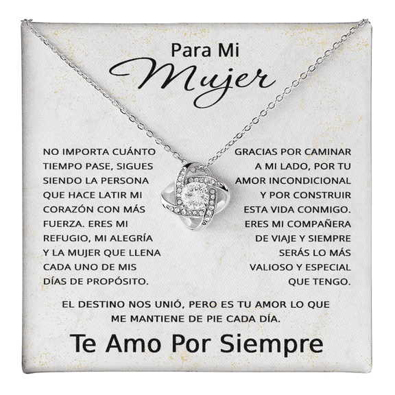 Regalo para mujer cumpleaños, Regalo De Aniversario en español - Collar Love Knot Title: 14K White Gold Finish, Box Choice: Standard Box