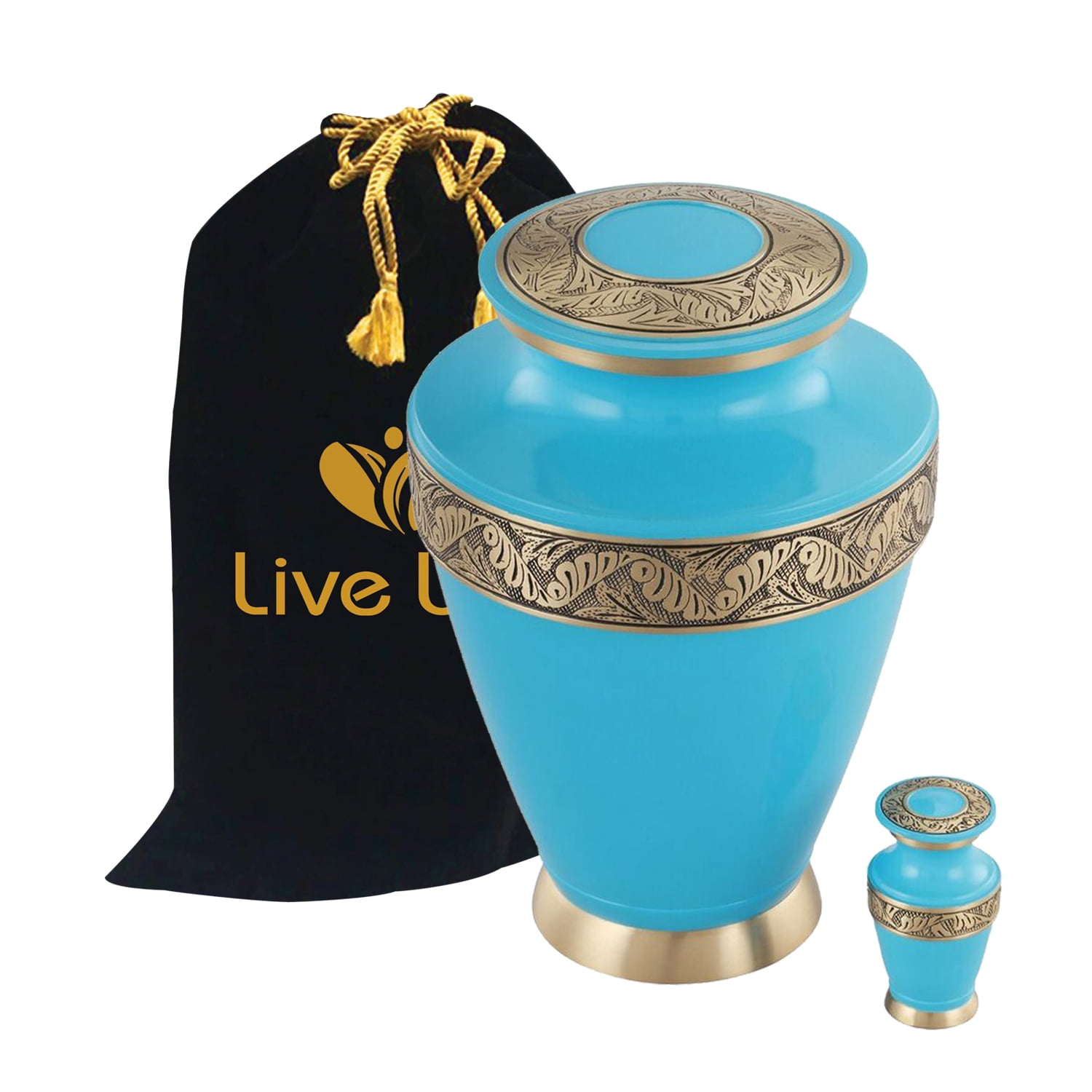 Regalon Cremation Urn - Adult Funeral Urn - Solid Brass Funeral Urn - Handcrafted Adult Funeral Urn for Ashes -Affordable Urn Deal with Free Keepsake (Ocean Blue)