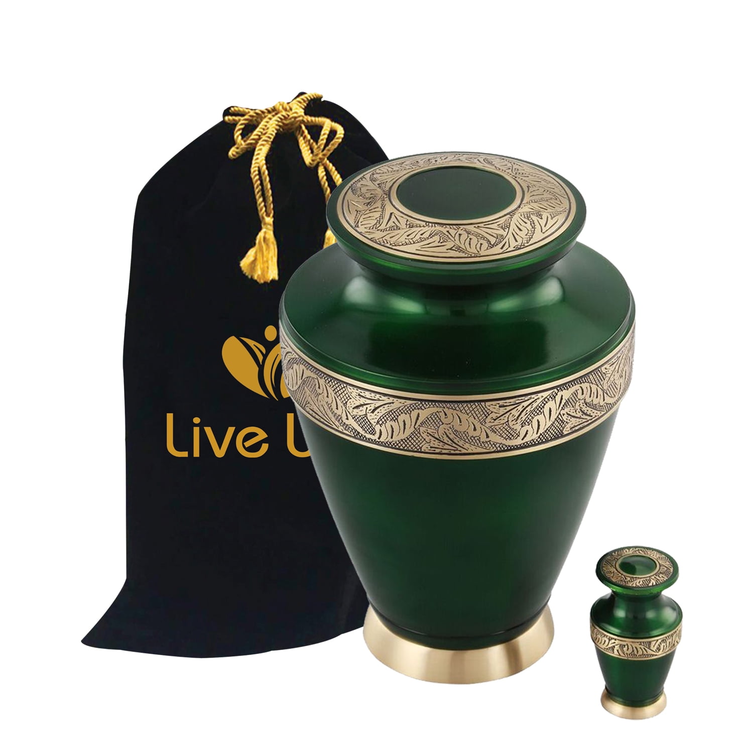 Regalon Cremation Urn - Adult Funeral Urn - Solid Brass Funeral Urn - Handcrafted Adult Funeral Urn for Ashes -Affordable Urn Deal with Free Keepsake (Satin Green)