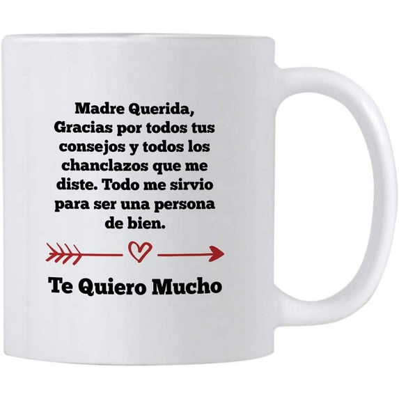Regalos para Mama. Tazas para Cafe de Dia de Madres de 11 oz. Querida Madre Mug for Mothers Day in Spanish. Gifts for Latin Mom for Birthday.