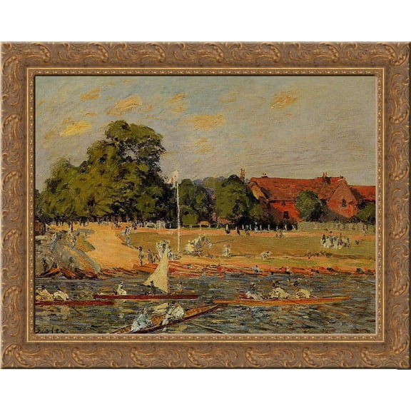 Regata at Hampton Court 24x20 Gold Ornate Wood Framed Canvas Art by Alfred Sisley