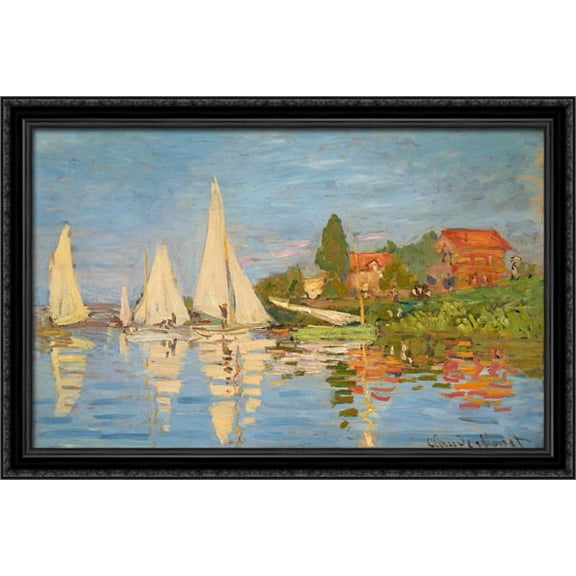 Regatta at Argenteuil 40x28 Large Black Ornate Wood Framed Canvas Art by Claude Monet