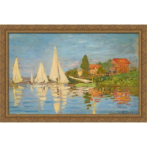 Regatta at Argenteuil 40x28 Large Gold Ornate Wood Framed Canvas Art by Claude Monet