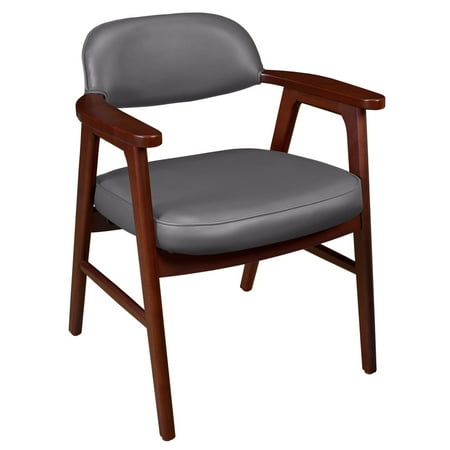 Regency 476 Mid-Century Modern Accent Chair – Mahogany Beech Wood Frame & Grey Vinyl Upholstery, Stylish Retro Lounge Chair for Living Rooms, Offices, Waiting Areas & Reception Spaces