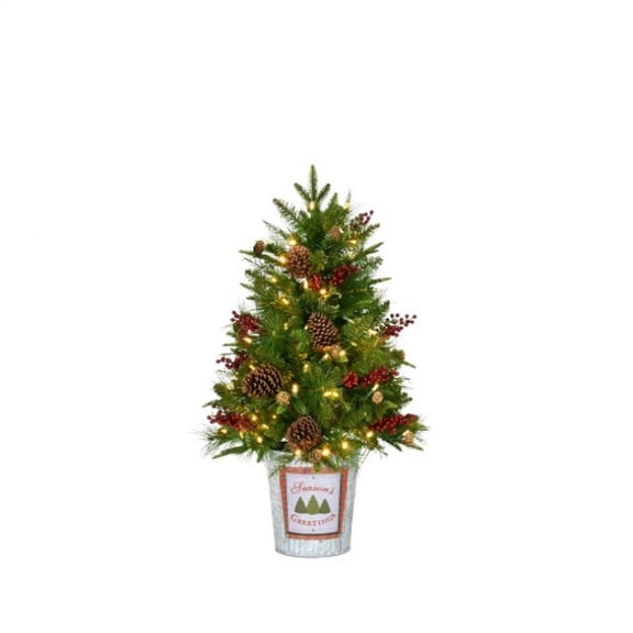 Regency 3' LED Potted Berry & Mix Greens Tree 24" D, Green Clear Brite