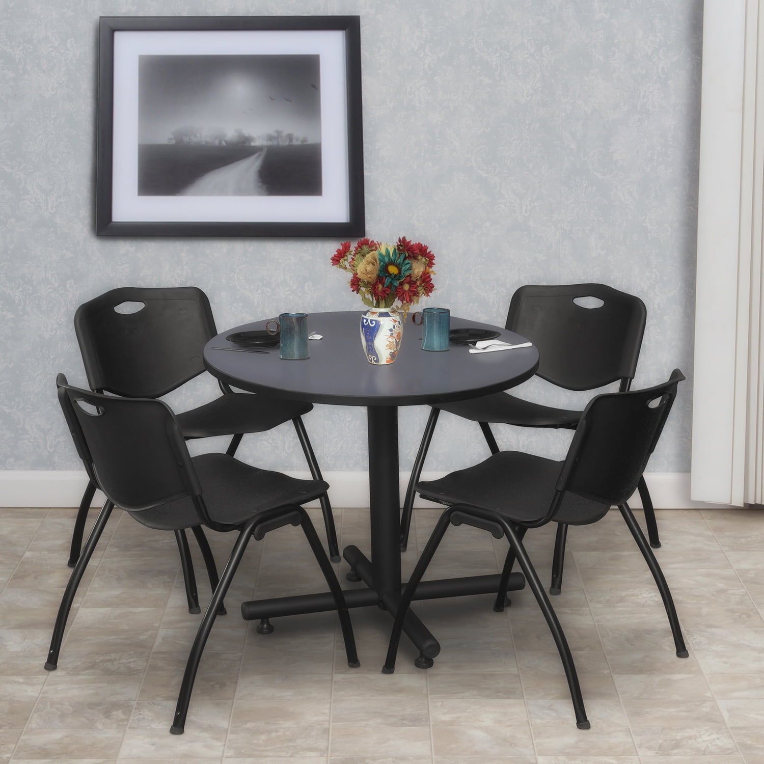 Regency M Stack Chair – Grey Plastic Stacking Chair With Metal Frame, 17" Seat Height