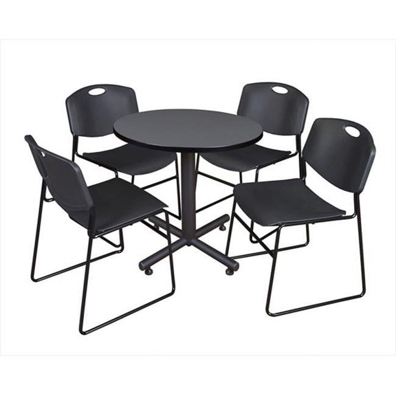 Regency  30 In. Round Laminate Table- Grey & Kobe Base With 4 Zeng Stacker Chairs- Black