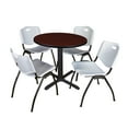 thumbnail image 1 of Regency Cain Small 30 in. Round X-Base Breakroom Table- Mahogany & 4 M Stack Chairs- Grey, 1 of 8