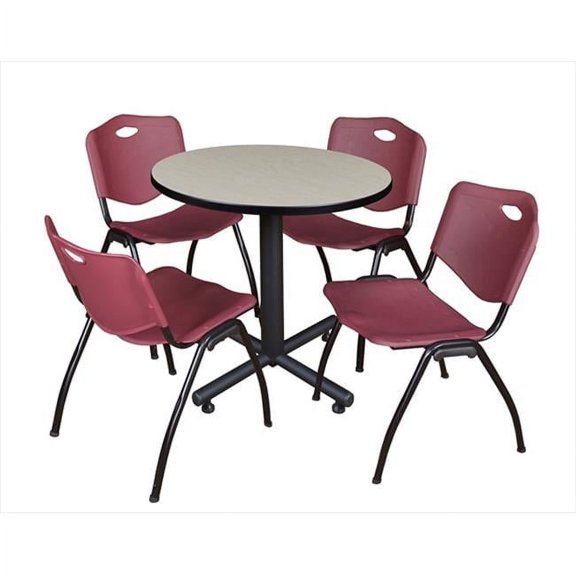 Regency  30 In. Round Laminate Table - Maple & Kobe Base With 4 M Stacker Chairs - Burgundy
