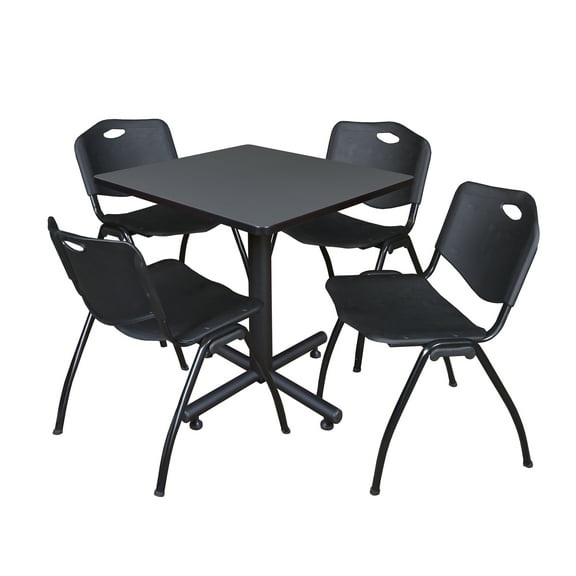 Regency Kobe 30 in. Square X-Base Breakroom Table- Grey, 4 M Stack Chairs- Black