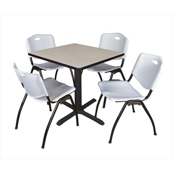 Regency 30 In. Square Laminate Table - Maple & Cain Base With 4 Grey M Stack Chairs